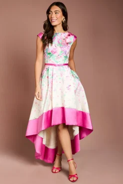 Robe Midi Imprimée Florale En Sergé À Ourlet Asymétrique