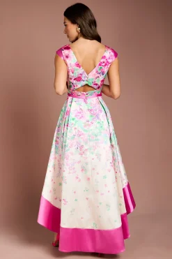 Robe Midi Imprimée Florale En Sergé À Ourlet Asymétrique