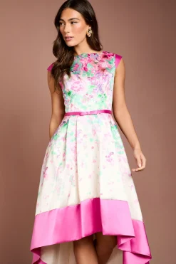Robe Midi Imprimée Florale En Sergé À Ourlet Asymétrique