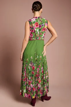 Coast Robe Midi Imprimée Lisa Tan à Corsage Plissé et Passepoilé<Femme Robes|Robes Mi-Longues