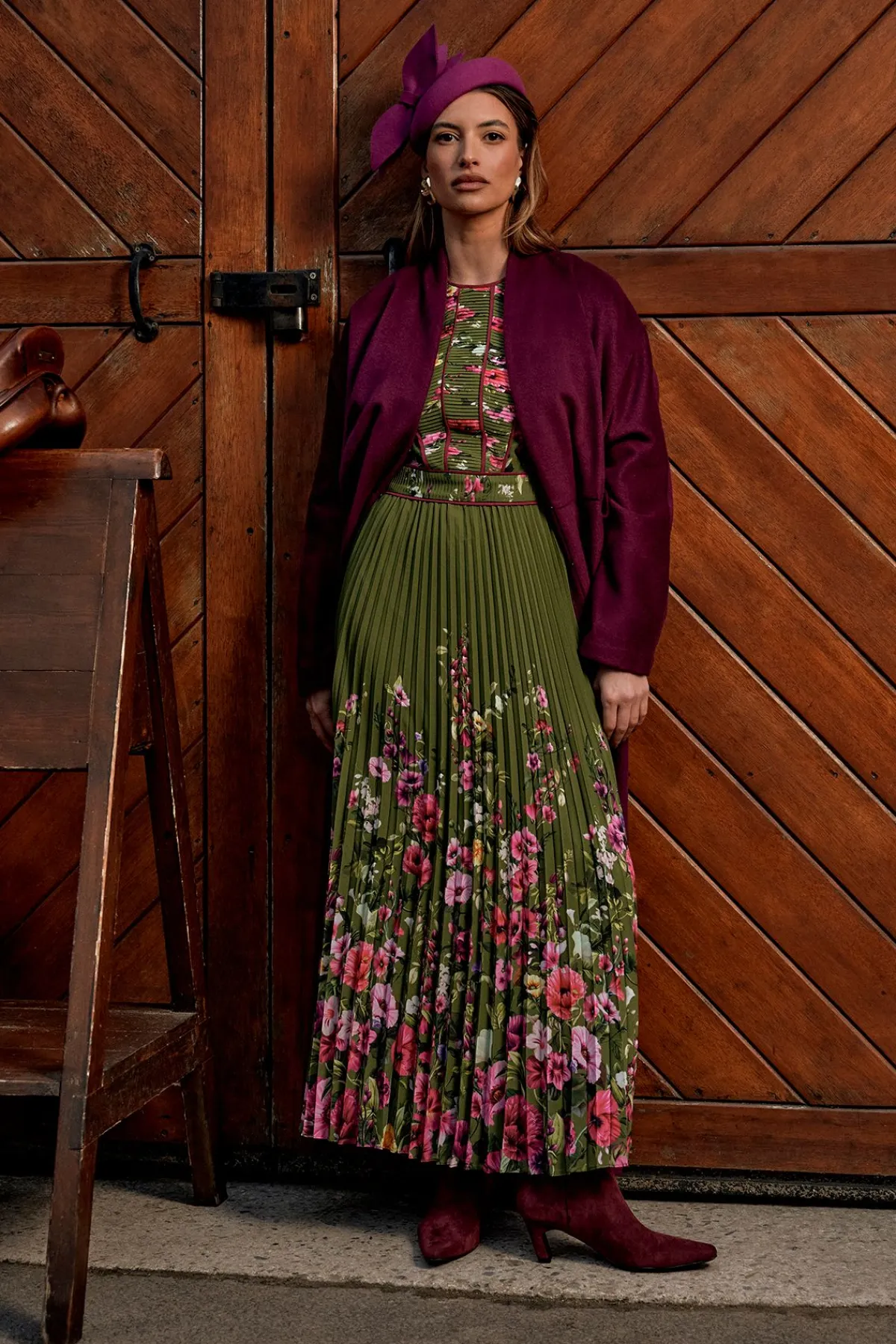 Coast Robe Midi Imprimée Lisa Tan à Corsage Plissé et Passepoilé<Femme Robes|Robes Mi-Longues