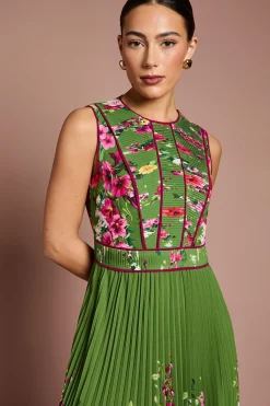 Coast Robe Midi Imprimée Lisa Tan à Corsage Plissé et Passepoilé<Femme Robes|Robes Mi-Longues