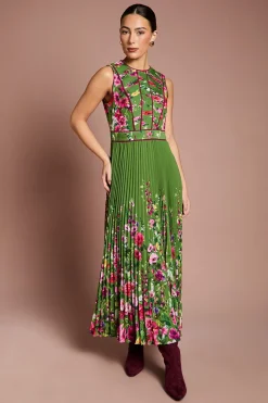 Coast Robe Midi Imprimée Lisa Tan à Corsage Plissé et Passepoilé<Femme Robes|Robes Mi-Longues