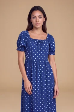 Robe Midi Imprimée À Manches Bouffantes Avec Détail Nœud Cousu Petite Taille