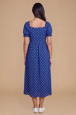 Robe Midi Imprimée À Manches Bouffantes Avec Détail Nœud Cousu Petite Taille