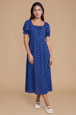 Robe Midi Imprimée À Manches Bouffantes Avec Détail Nœud Cousu Petite Taille