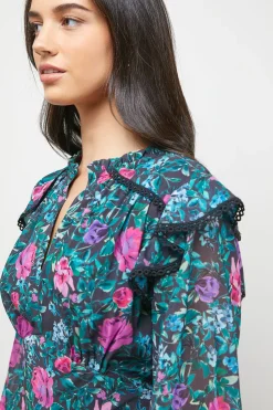 Robe Midi Imprimée à Manches Froncées Style Tea Dress