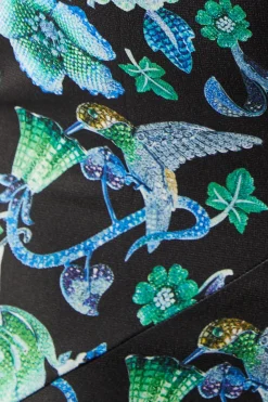Robe Midi Imprimée à Manches Longues et Col Montant