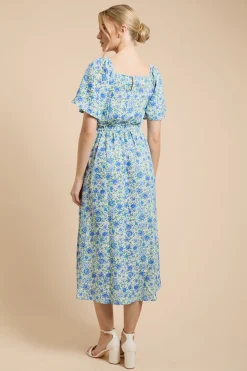 Robe Midi Imprimée À Manches Papillon Et Jupe Ample Style Robe De Thé