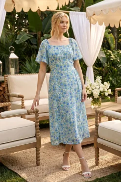 Robe Midi Imprimée À Manches Papillon Et Jupe Ample Style Robe De Thé