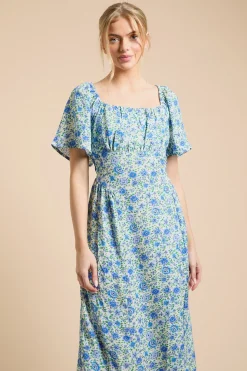 Robe Midi Imprimée À Manches Papillon Et Jupe Ample Style Robe De Thé