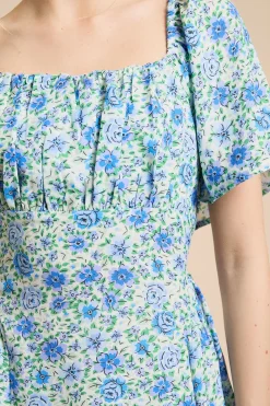 Robe Midi Imprimée À Manches Papillon Et Jupe Ample Style Robe De Thé