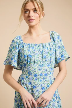 Robe Midi Imprimée À Manches Papillon Et Jupe Ample Style Robe De Thé