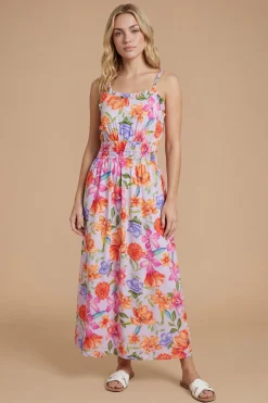 Robe Midi Imprimée À Motif Floral Violet Avec Détail De Bretelles Torsadées