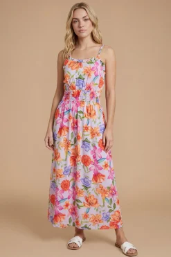 Robe Midi Imprimée À Motif Floral Violet Avec Détail De Bretelles Torsadées