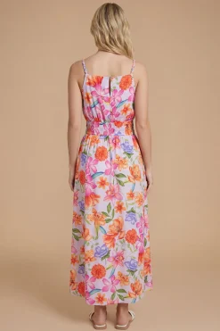 Robe Midi Imprimée À Motif Floral Violet Avec Détail De Bretelles Torsadées
