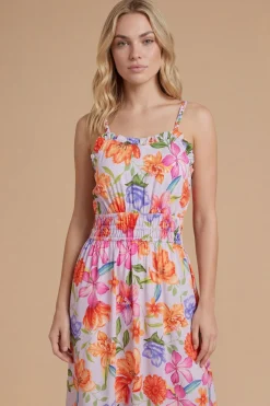 Robe Midi Imprimée À Motif Floral Violet Avec Détail De Bretelles Torsadées