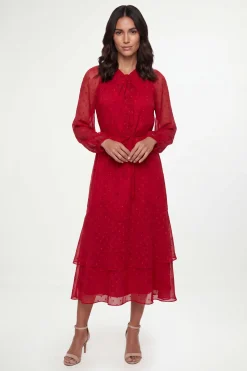 Robe Midi Imprimée Métallisée À Col Torsadé