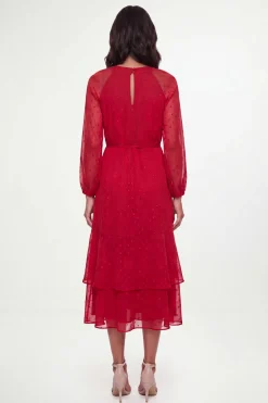 Robe Midi Imprimée Métallisée À Col Torsadé