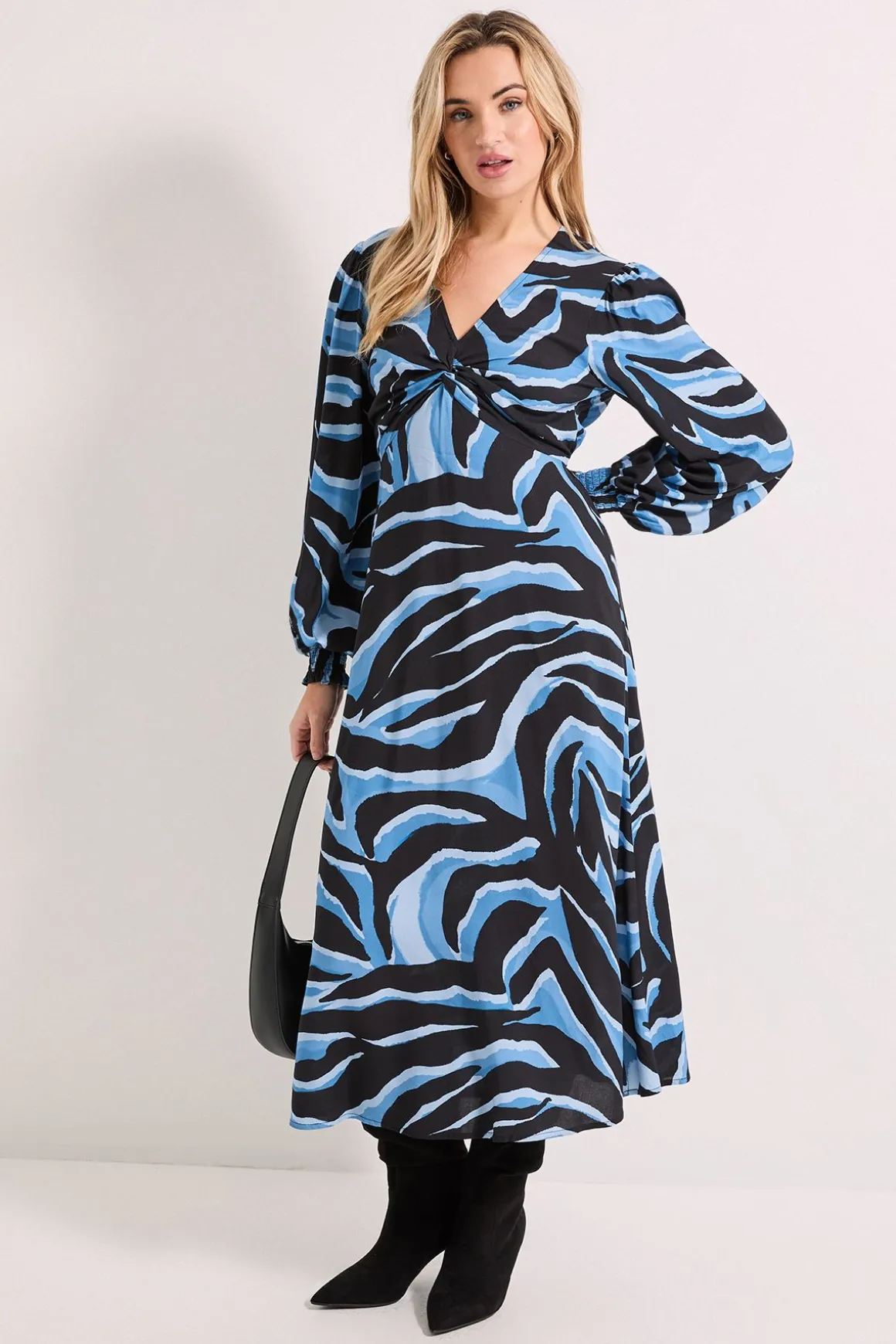 Robe Midi Imprimée à Nœud Torsadé Devant