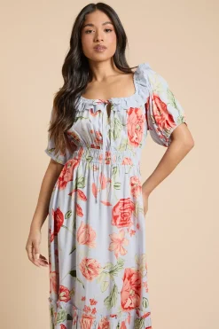 Robe Midi Imprimée À Ourlet Étagé Avec Détails De Volants Brodés Petite