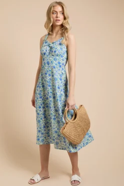 Robe Midi Imprimée Petite Avec Finitions En Dentelle Et Nœud Devant