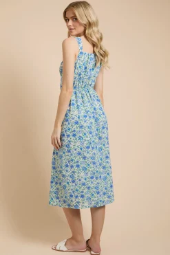 Robe Midi Imprimée Petite Avec Finitions En Dentelle Et Nœud Devant