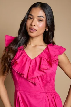 Robe Midi Imprimée Petite Avec Encolure À Volants Et Détails En Dentelle
