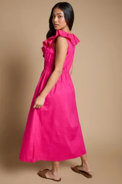 Robe Midi Imprimée Petite Avec Encolure À Volants Et Détails En Dentelle