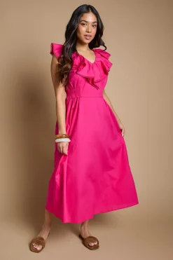 Robe Midi Imprimée Petite Avec Encolure À Volants Et Détails En Dentelle
