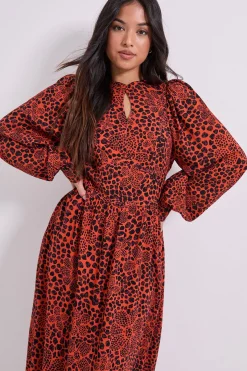 Dorothy Perkins Robe Midi Imprimée Petite Taille à Détail Keyhole et Manches Bouffantes Cintrée<Femme Toutes Les Robes|Robes Mi-Longues