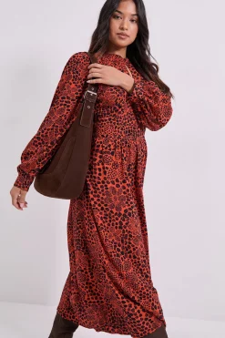 Dorothy Perkins Robe Midi Imprimée Petite Taille à Détail Keyhole et Manches Bouffantes Cintrée<Femme Toutes Les Robes|Robes Mi-Longues