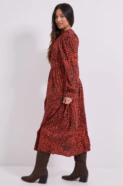 Dorothy Perkins Robe Midi Imprimée Petite Taille à Détail Keyhole et Manches Bouffantes Cintrée<Femme Toutes Les Robes|Robes Mi-Longues