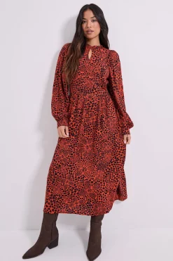 Dorothy Perkins Robe Midi Imprimée Petite Taille à Détail Keyhole et Manches Bouffantes Cintrée<Femme Toutes Les Robes|Robes Mi-Longues