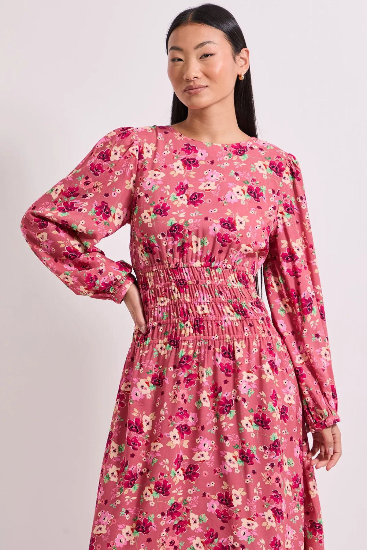 Dorothy Perkins Robe Midi Imprimée Petite Taille avec Détail de Taille Froncée Tombante<Femme Toutes Les Robes|Robes Mi-Longues