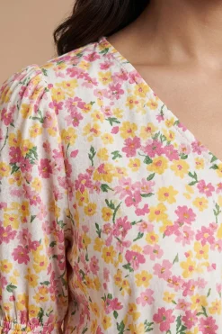 Robe Midi Imprimée Petite Taille Avec Boutonnage, Taille Cordon Coulissant