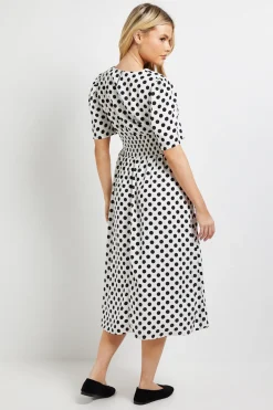 Dorothy Perkins Robe Midi Imprimée à Pois avec Détails en Dentelle, Taille Basse et Col en V<Femme Robes Mi-Longues|Satin Et Dentelle