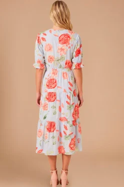 Robe Midi Imprimée À Taille Froncée Avec Boutonnage