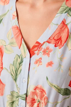 Robe Midi Imprimée À Taille Froncée Avec Boutonnage