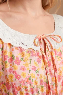 Robe Midi Imprimée À Volants Broderie Anglaise Et Ourlet Étagé