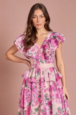 Coast Robe Midi Imprimée À Volants En Organza Et Col En V<Femme Toutes Les Robes|Robes Mi-Longues