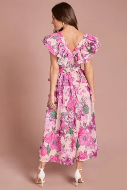 Coast Robe Midi Imprimée À Volants En Organza Et Col En V<Femme Toutes Les Robes|Robes Mi-Longues