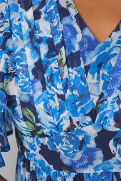 Robe Midi à Imprimé Floral avec Manches Cape Plissées
