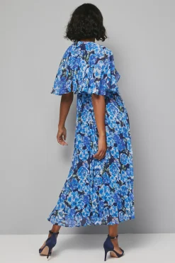 Robe Midi à Imprimé Floral avec Manches Cape Plissées