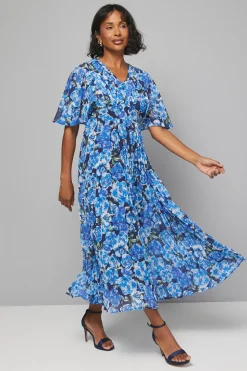 Robe Midi à Imprimé Floral avec Manches Cape Plissées