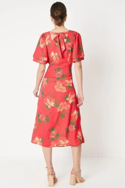 Robe Midi à Imprimé Floral avec Manches Volantées et Liens au Dos