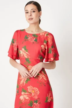 Robe Midi à Imprimé Floral avec Manches Volantées et Liens au Dos