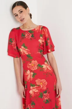 Robe Midi à Imprimé Floral avec Manches Volantées et Liens au Dos