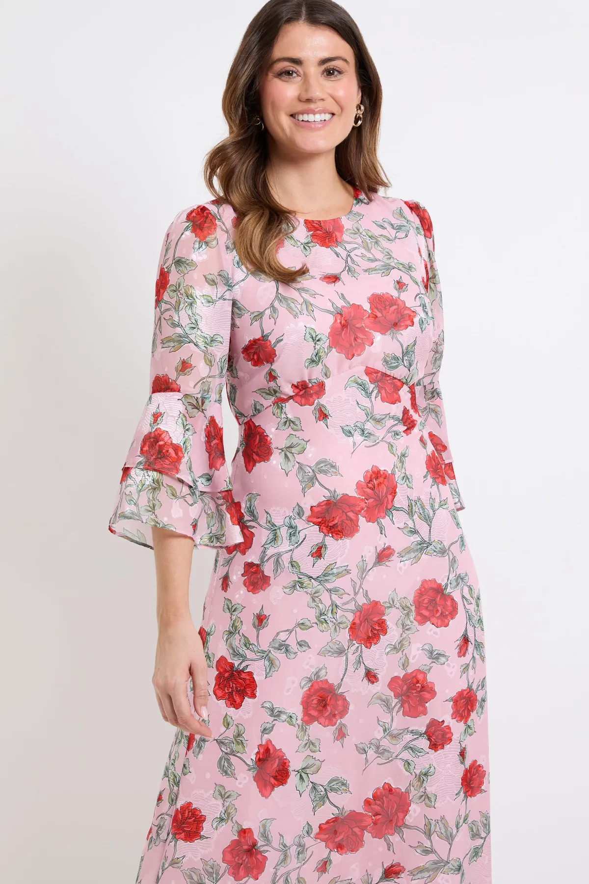 Wallis Robe Midi À Imprimé Floral Dévoré Et Manches À Volants Étagés<Femme Robes|Robes Mi-Longues