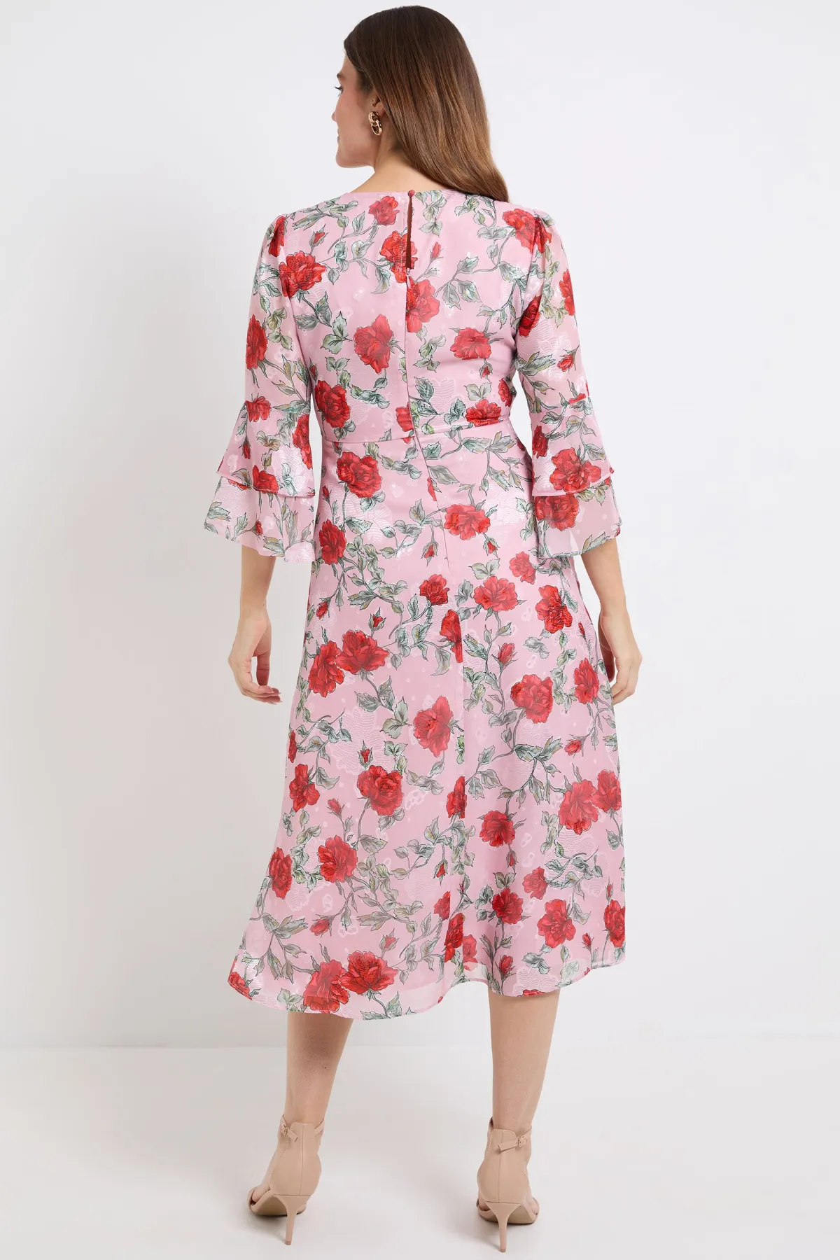 Wallis Robe Midi À Imprimé Floral Dévoré Et Manches À Volants Étagés<Femme Robes|Robes Mi-Longues